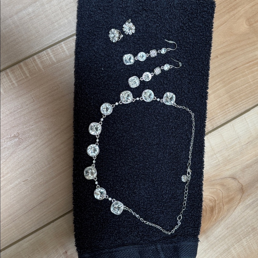 Elegant Silver Necklace and earrings Crystal Accents